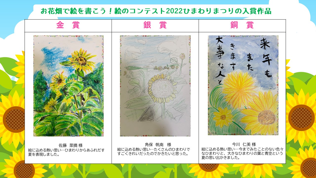 お花畑で絵を描こう！絵のコンテスト2022　ひまわりまつり【結果発表】